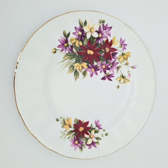 Paragon Bone China White Purple Flower Festival Floral Covered Butter Dish Plate - Picture 2 of 7